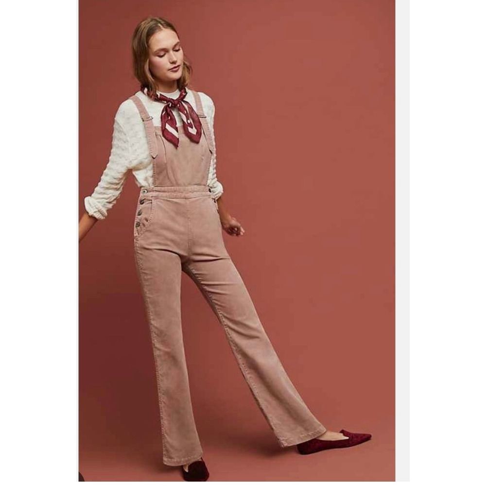 AG Adriano Goldschmied Pink Corduroy Wide Leg Overalls Dusty Rose Bib Jumpsuit